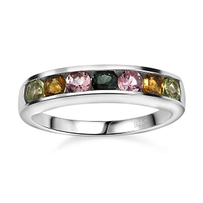 Multi-Tourmaline 0.83 ctw Ring in Platinum Over Sterling Silver (Size 10)