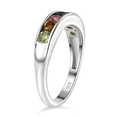 Multi-Tourmaline 0.83 ctw Ring in Platinum Over Sterling Silver (Size 10)