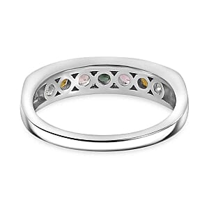Multi-Tourmaline 0.83 ctw Ring in Platinum Over Sterling Silver (Size 10)