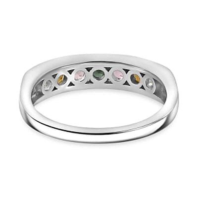 Multi-Tourmaline 0.83 ctw Ring in Platinum Over Sterling Silver (Size 10)