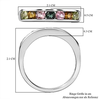 Multi-Tourmaline 0.83 ctw Ring in Platinum Over Sterling Silver (Size 10)