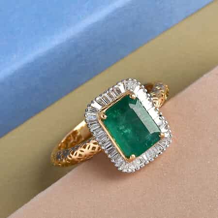 Mirage Collection 22K Yellow Gold AAA Kagem Zambian Emerald and G-H SI2 Diamond Halo Ring (Size 7.0) 2.70 Grams 1.85 ctw image number 1