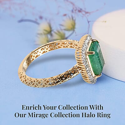 Mirage Collection 22K Yellow Gold AAA Kagem Zambian Emerald and G-H SI2 Diamond Halo Ring (Size 7.0) 2.70 Grams 1.85 ctw