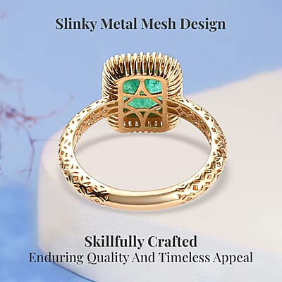 Mirage Collection 22K Yellow Gold AAA Kagem Zambian Emerald and G-H SI2 Diamond Halo Ring (Size 7.0) 2.70 Grams 1.85 ctw