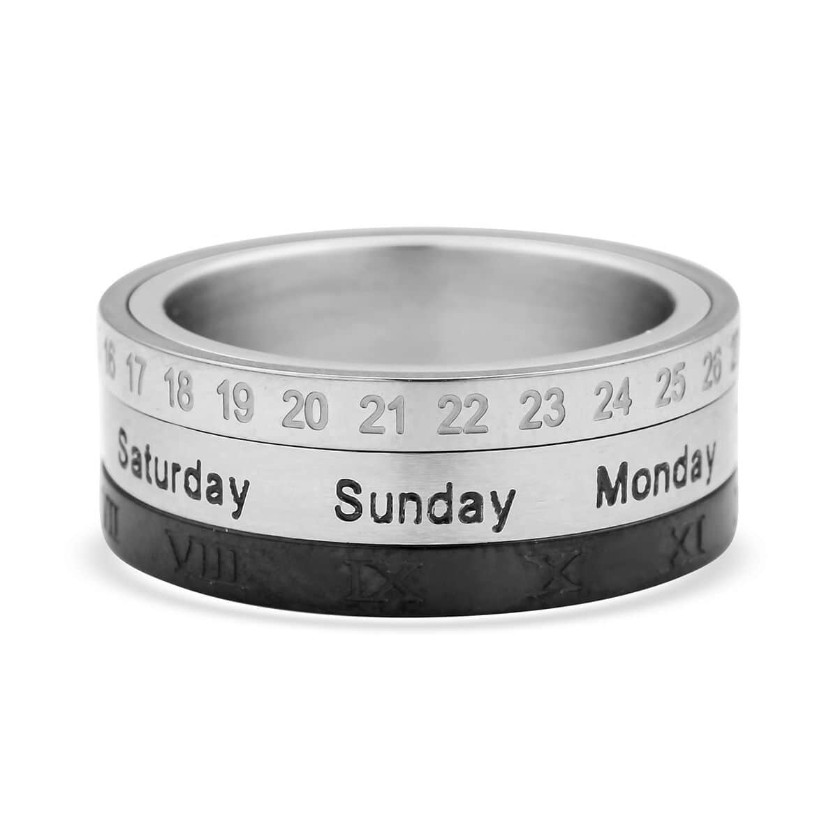 Rotatable Roman Numerals Calendar Ring in Black Enameled, ION Plated YG and Stainless Steel (Size 10.0) image number 0