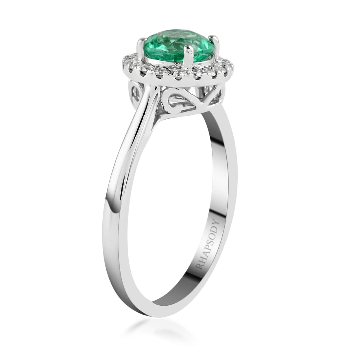 Certified and Appraised RHAPSODY 950 Platinum AAAA Boyaca Colombian Emerald and E-F VS Diamond Halo Ring (Size 6.0) 5.25 Grams 1.50 ctw image number 3