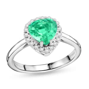 Certified and Appraised Rhapsody AAAA Boyaca Colombian Emerald and G-H SI Diamond 1.70 ctw Ring in 950 Platinum (Size 7.0)