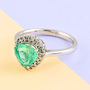 Certified and Appraised Rhapsody AAAA Boyaca Colombian Emerald and G-H SI Diamond 1.70 ctw Ring in 950 Platinum (Size 7.0)
