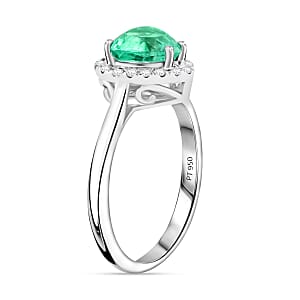 Certified and Appraised Rhapsody AAAA Boyaca Colombian Emerald and G-H SI Diamond 1.70 ctw Ring in 950 Platinum (Size 7.0)