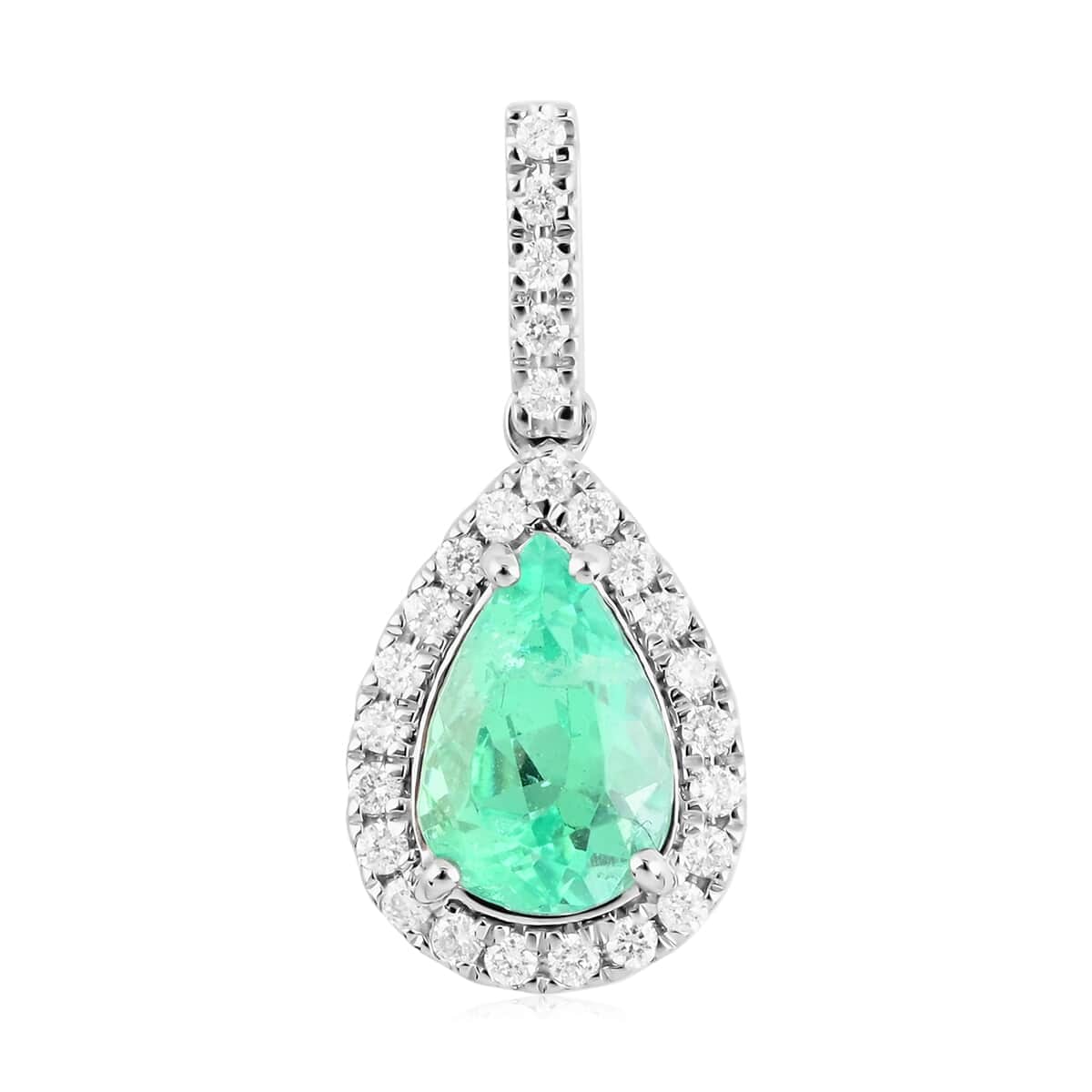 Certified & Appraised Rhapsody 950 Platinum AAAA Boyaca Colombian Emerald and E-F VS Diamond Pendant 1.60 ctw image number 0