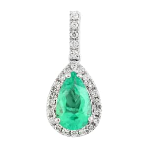 Certified & Appraised Rhapsody 950 Platinum AAAA Boyaca Colombian Emerald and E-F VS Diamond Halo Pendant 1.65 ctw