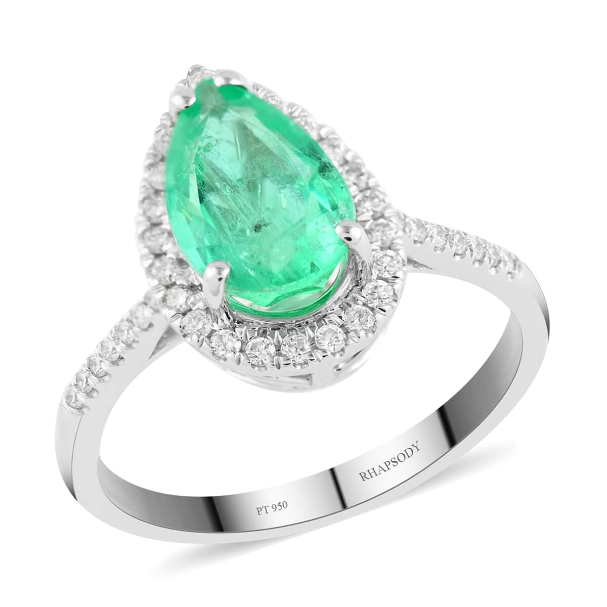 RHAPSODY 950 Platinum AAAA Boyaca Colombian Emerald and E-F VS Diamond Ring 4 Grams 1.50 ctw image number 0