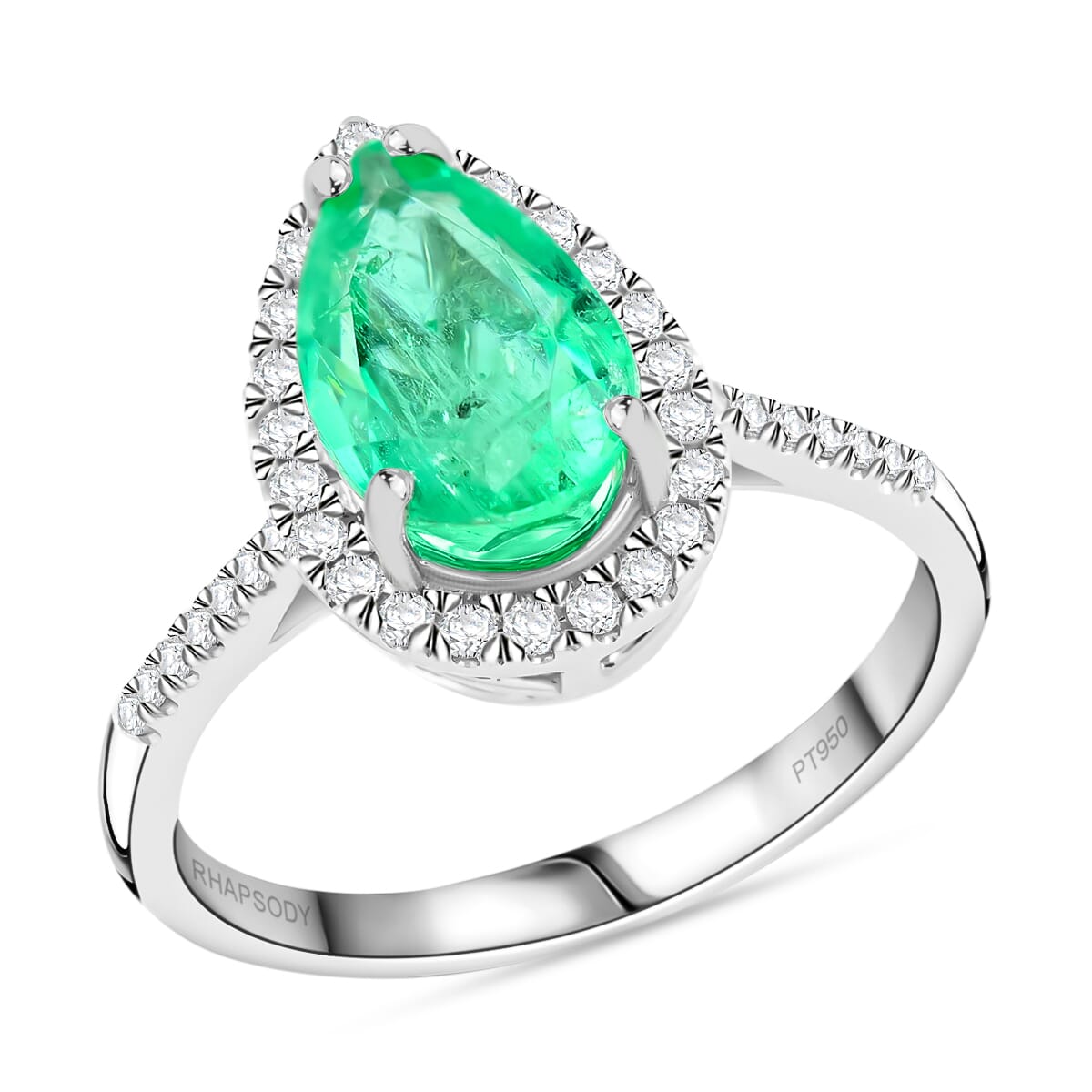 RHAPSODY 950 Platinum AAAA Boyaca Colombian Emerald and E-F VS Diamond Ring 4 Grams 1.50 ctw image number 0