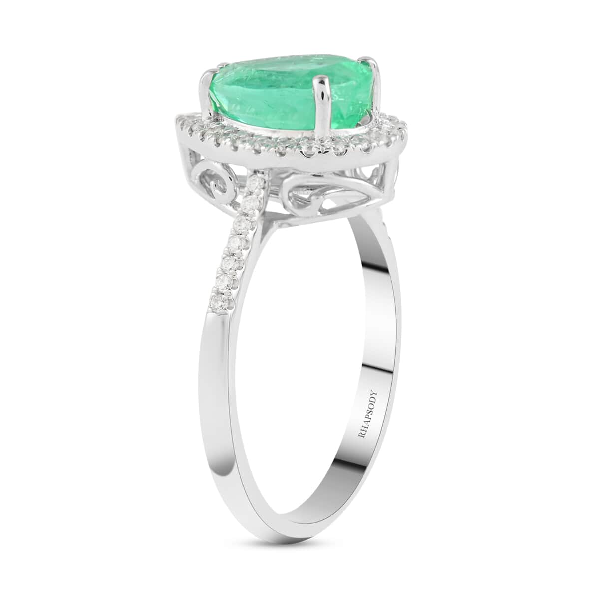 Certified Rhapsody 950 Platinum AAAA Boyaca Colombian Emerald and E-F VS Diamond Ring (Size 8.0) 5.20 Grams 1.50 ctw image number 3