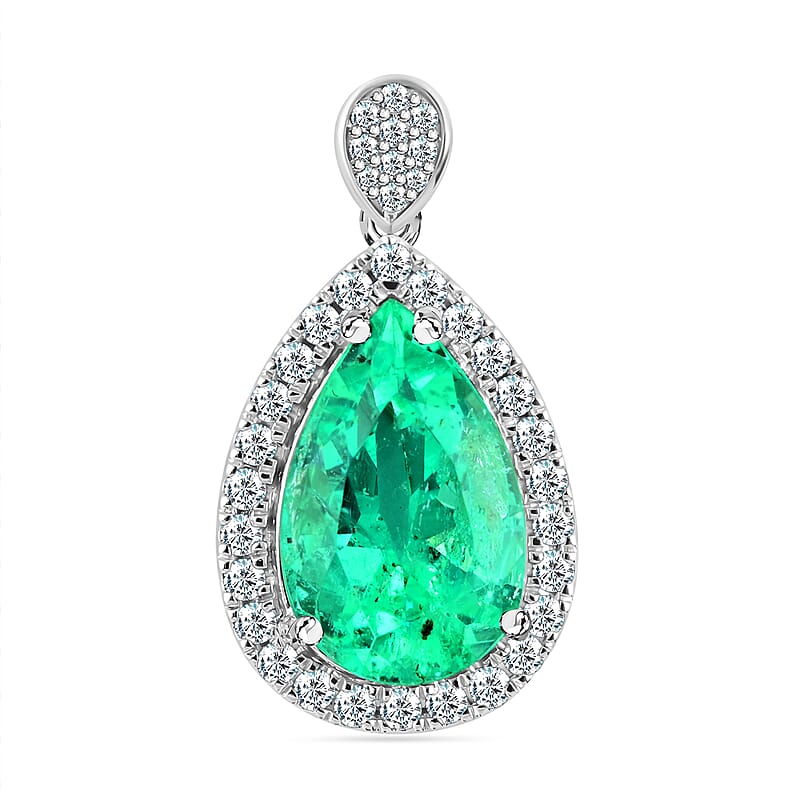 Certified Rhapsody 950 Platinum AAAA Boyaca Colombian Emerald and E-F VS Diamond Pendant 4.80 Grams 4.60 ctw