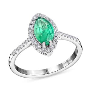 One Of A Kind Certified & Appraised Rhapsody 950 Platinum AAAA Boyaca Colombian Emerald and E-F VS Diamond Halo Ring (Size 7.0) 4.90 Grams 1.10 ctw
