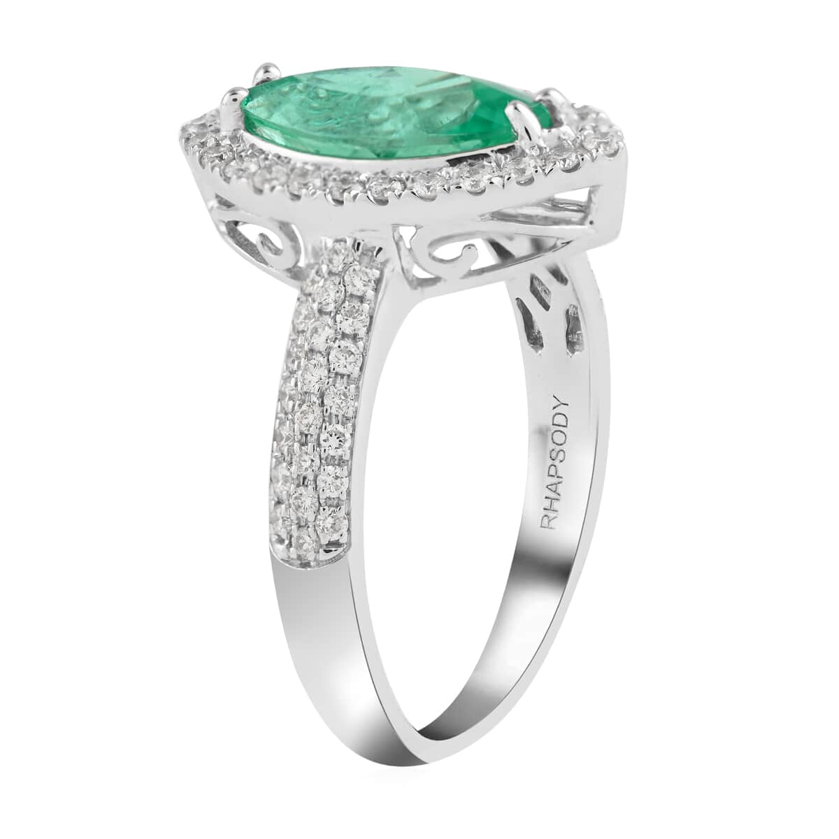 Certified and Appraised Rhapsody 950 Platinum AAAA Boyaca Colombian Emerald and E-F VS Diamond Halo Ring (Size 7.0) 5.75 Grams 2.30 ctw image number 3