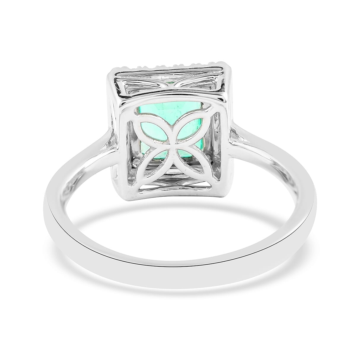 Certified Rhapsody 950 Platinum AAAA Boyaca Colombian Emerald and E-F VS Diamond Halo Ring (Size 8.0) 6 Grams 1.50 ctw image number 4