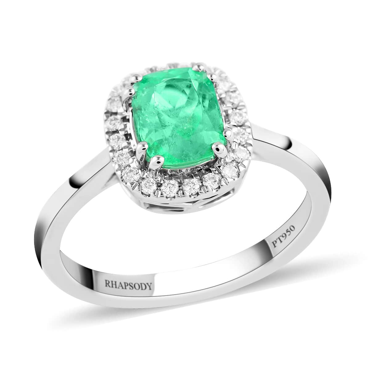 Certified & Appraised RHAPSODY 950 Platinum AAAA Colombian Emerald and E-F VS Diamond Ring (Size 6.0) 5.35 Grams 1.20 ctw image number 0