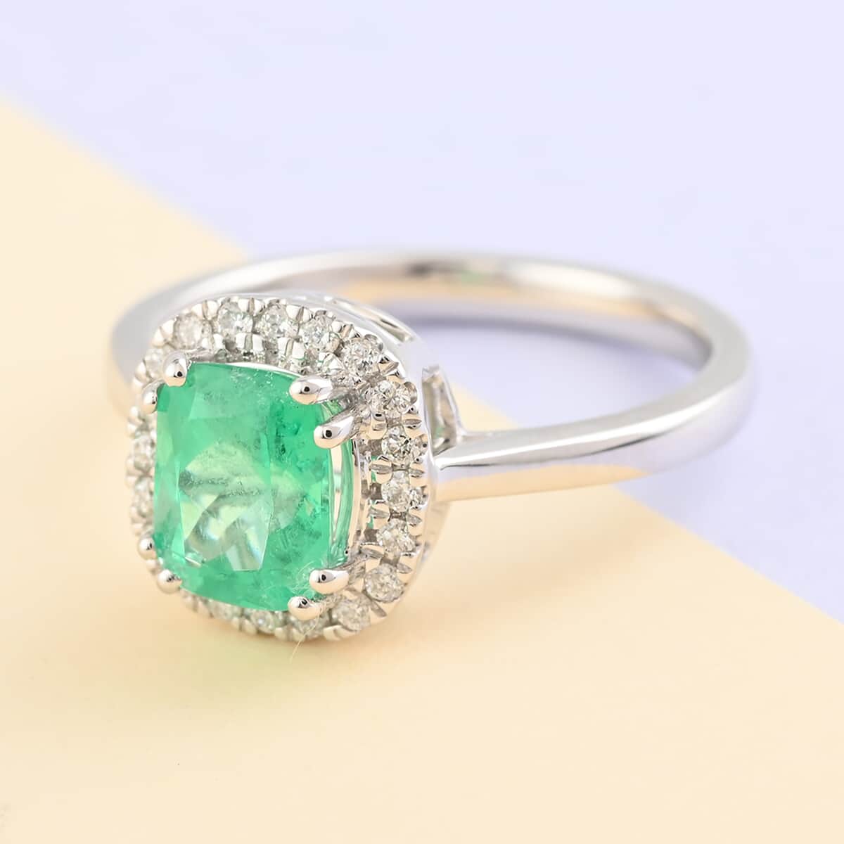 Certified & Appraised RHAPSODY 950 Platinum AAAA Colombian Emerald and E-F VS Diamond Ring (Size 6.0) 5.35 Grams 1.20 ctw image number 1