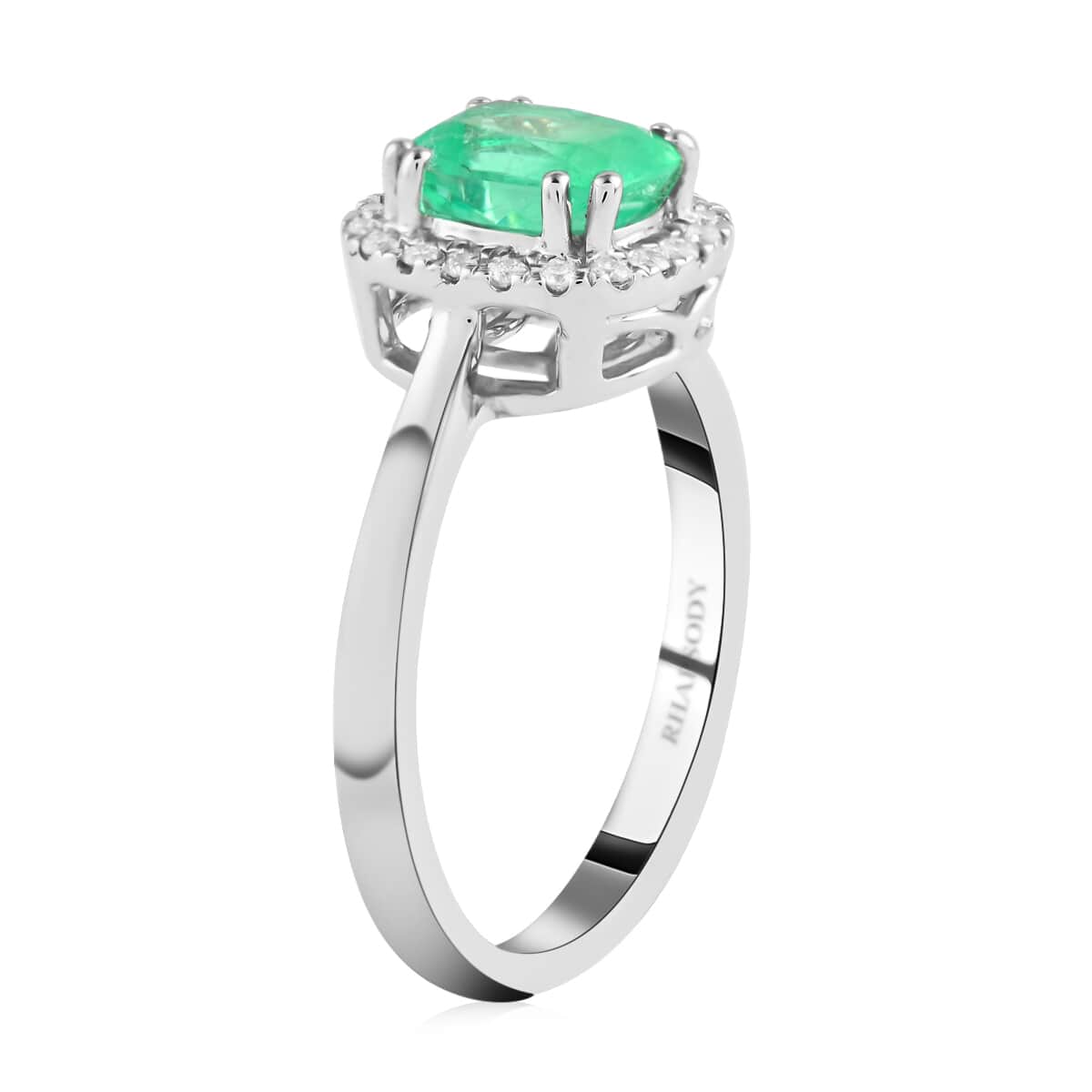 Certified & Appraised RHAPSODY 950 Platinum AAAA Colombian Emerald and E-F VS Diamond Ring (Size 6.0) 5.35 Grams 1.20 ctw image number 3