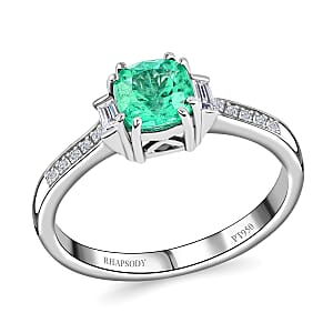 Certified & Appraised Rhapsody AAAA Boyaca Colombian Emerald and E-F VS Diamond 2.10 ctw Ring in 950 Platinum (Size 8.0) 5.15 Grams