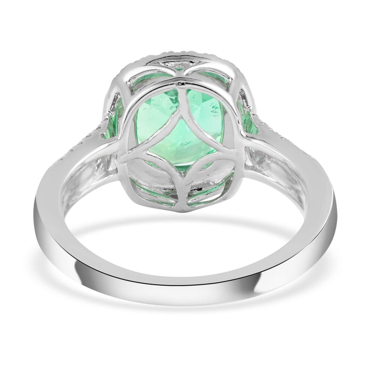Certified & Appraised Rhapsody 950 Platinum AAAA Boyaca Colombian Emerald and E-F VS Diamond Halo Ring (Size 6.0) 6.90 Grams 2.60 ctw image number 4