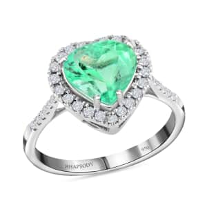 Certified & Appraised Rhapsody 950 Platinum AAAA Boyaca Colombian Emerald and E-F VS Diamond Heart Halo Ring (Size 6.0) 4.30 Grams 2.25 ctw