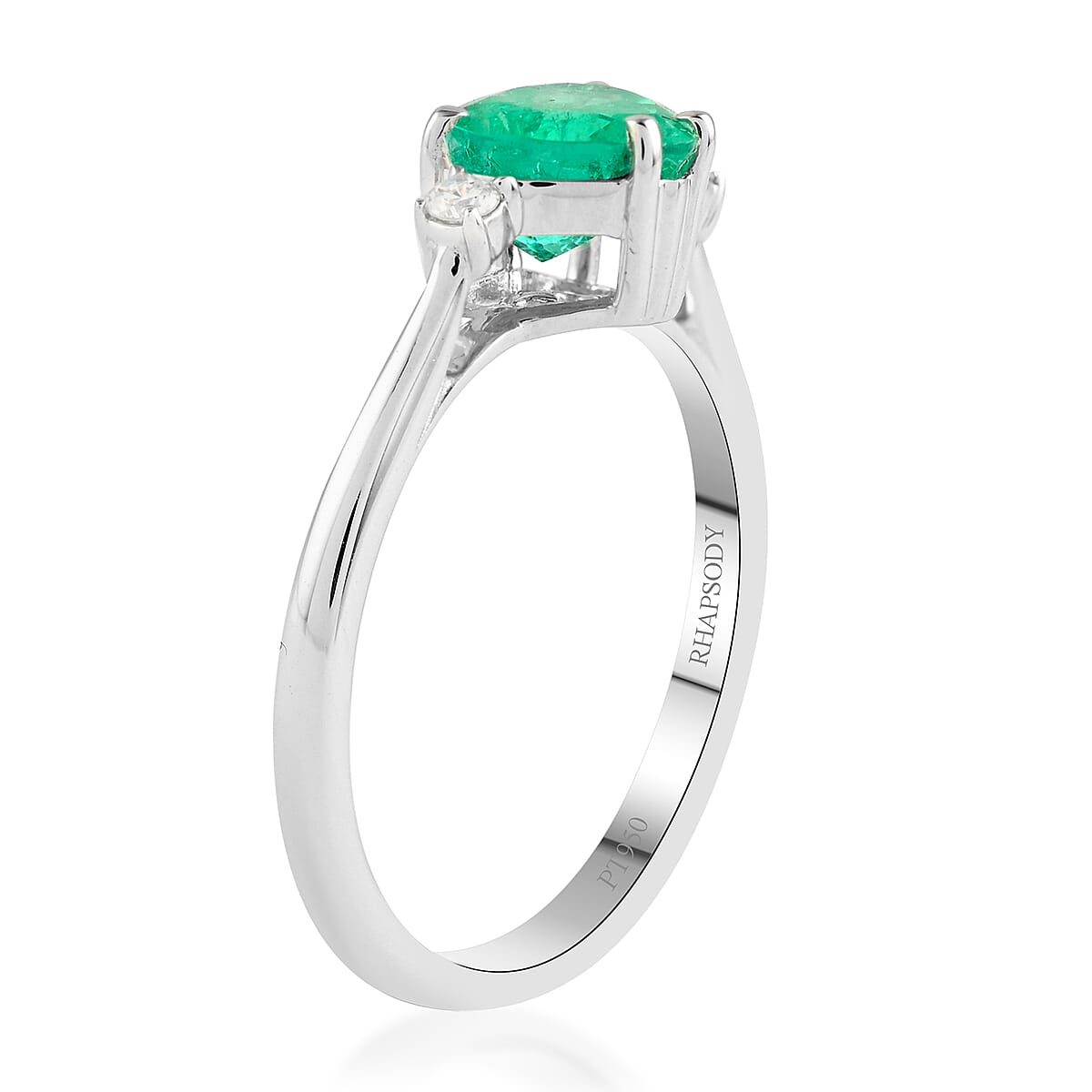 Certified & Appraised RHAPSODY 950 Platinum AAAA Colombian Emerald and E-F VS Diamond Ring (Size 6.0) 3.75 Grams 1.05 ctw image number 3