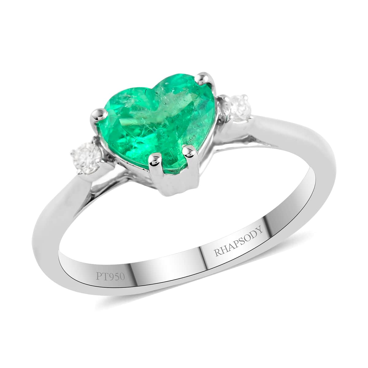 Certified & Appraised RHAPSODY 950 Platinum AAAA Boyaca Colombian Emerald and E-F VS Diamond Ring (Size 8.0) 3.75 Grams 1.05 ctw image number 0