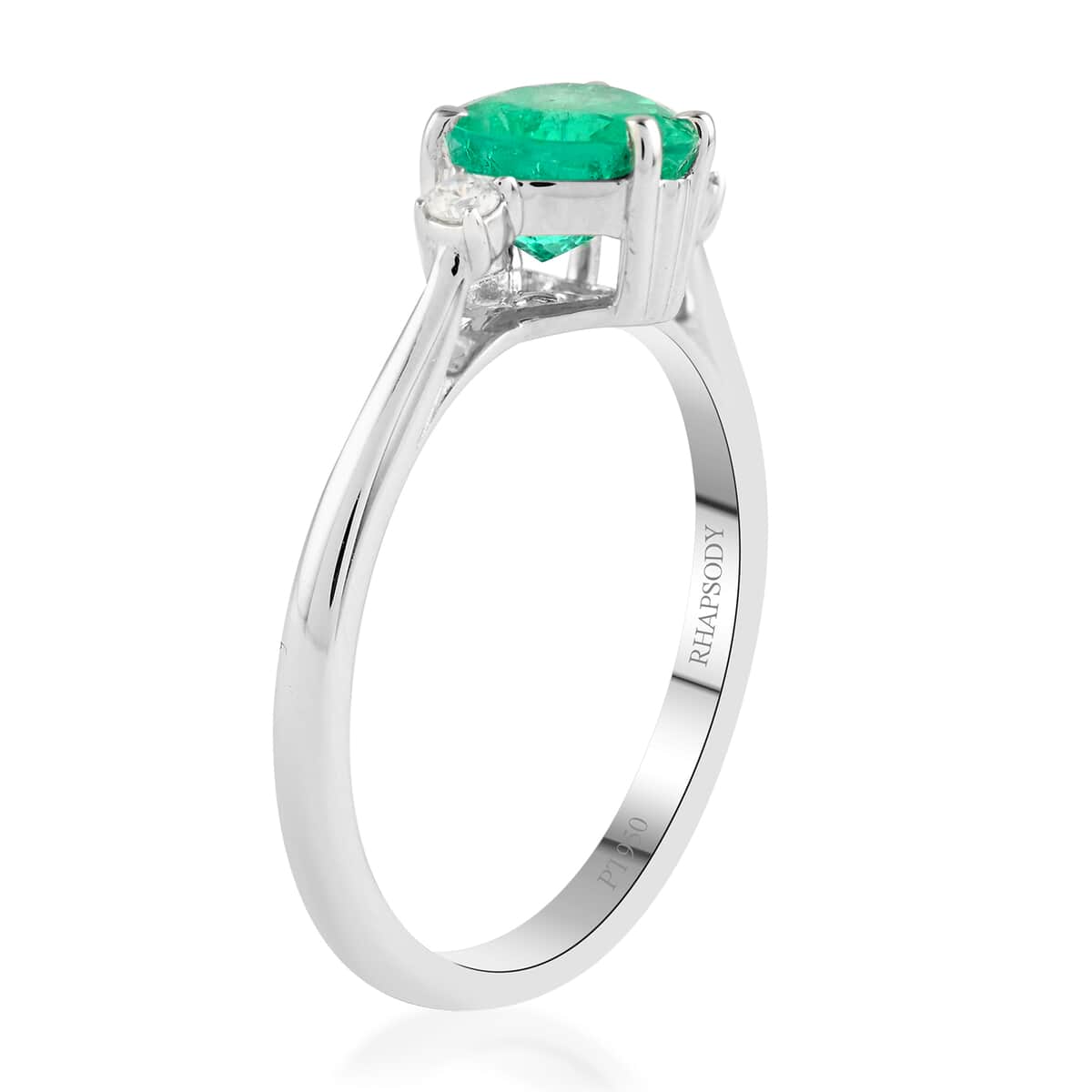 Certified & Appraised RHAPSODY 950 Platinum AAAA Boyaca Colombian Emerald and E-F VS Diamond Ring (Size 8.0) 3.75 Grams 1.05 ctw image number 3