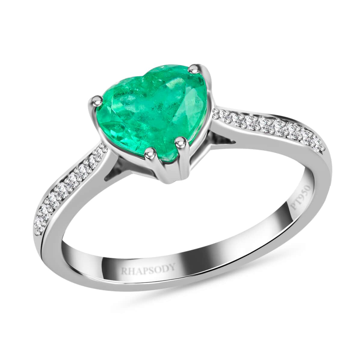 Certified & Appraised RHAPSODY 950 Platinum AAAA Boyaca Colombian Emerald and E-F VS Diamond Ring 3.75 Grams 1.50 ctw image number 0
