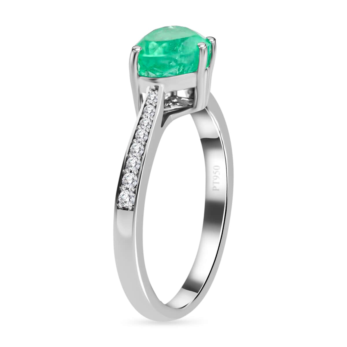 Certified & Appraised RHAPSODY 950 Platinum AAAA Boyaca Colombian Emerald and E-F VS Diamond Ring 3.75 Grams 1.50 ctw image number 3