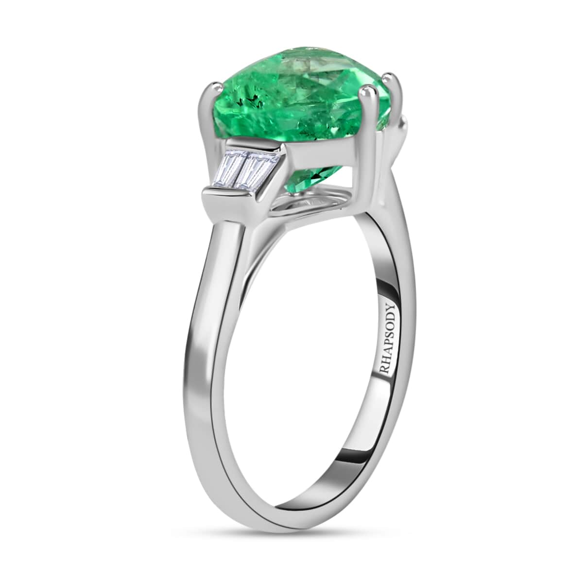 Certified Rhapsody 950 Platinum AAAA Boyaca Colombian Emerald and E-F VS Diamond Ring (Size 6.0) 1.80 ctw image number 4