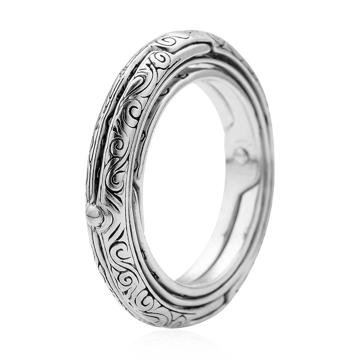 Black Oxidized and Rhodium Over Sterling Silver Astronomical Sphere Foldable Ball Transforming Cosmic Pendant Ring (Size 10.0) 6.60 Grams