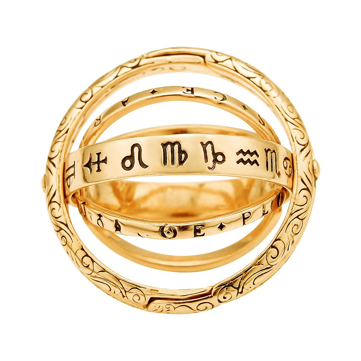 14K Yellow Gold Over Sterling Silver Astronomical Sphere Foldable Ball Transforming Cosmic Pendant Ring (Size 7.0) 6.60 Grams image number 4