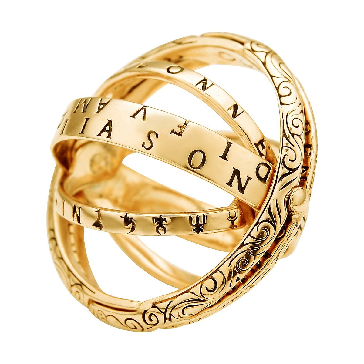 14K Yellow Gold Over Sterling Silver Astronomical Sphere Foldable Ball Transforming Cosmic Pendant Ring (Size 7.0) 6.60 Grams image number 5