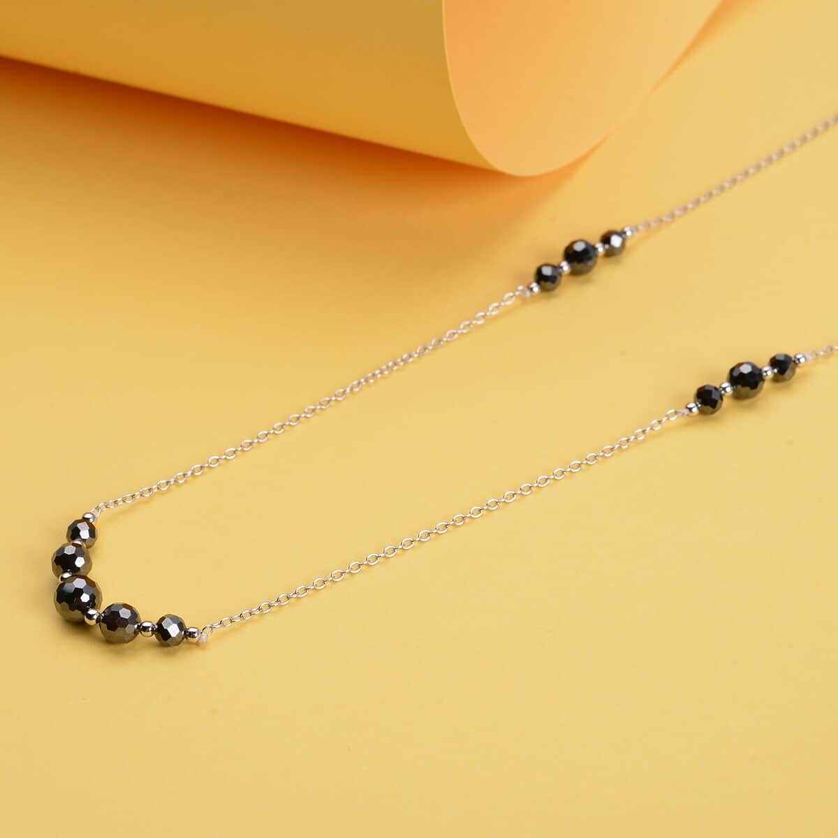 Black Moissanite Necklace in Sterling Silver, Bead Necklace For Women, Birthday Gifts For Her (20-22 Inches) 9.15 ctw image number 1
