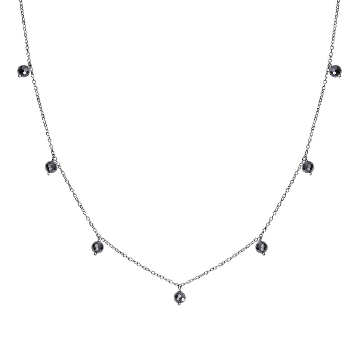 Black Moissanite Beaded Station Necklace in Rhodium Over Sterling Silver 20-22 Inches 7.65 ctw image number 0