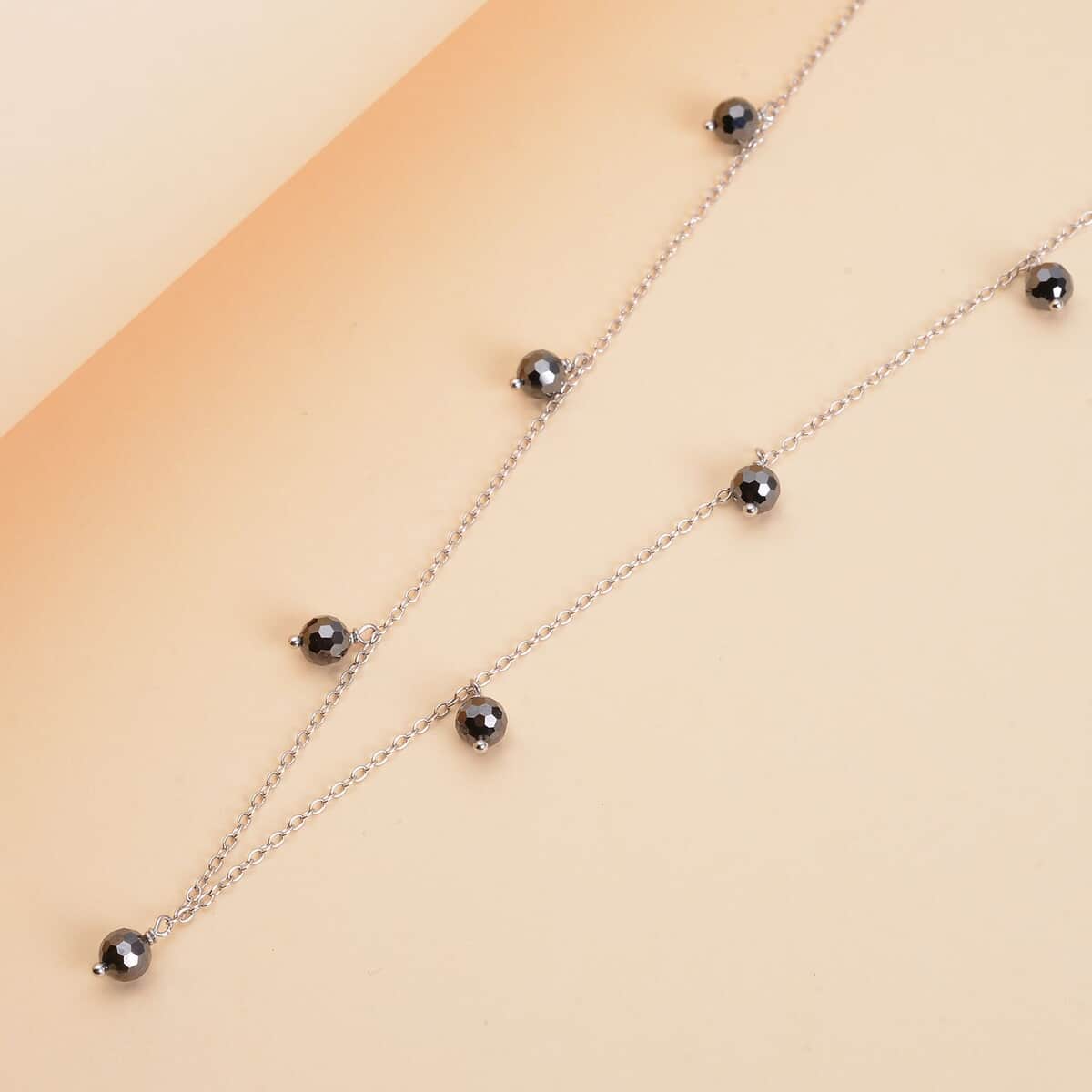 Black Moissanite Beaded Station Necklace in Rhodium Over Sterling Silver 20-22 Inches 7.65 ctw image number 1