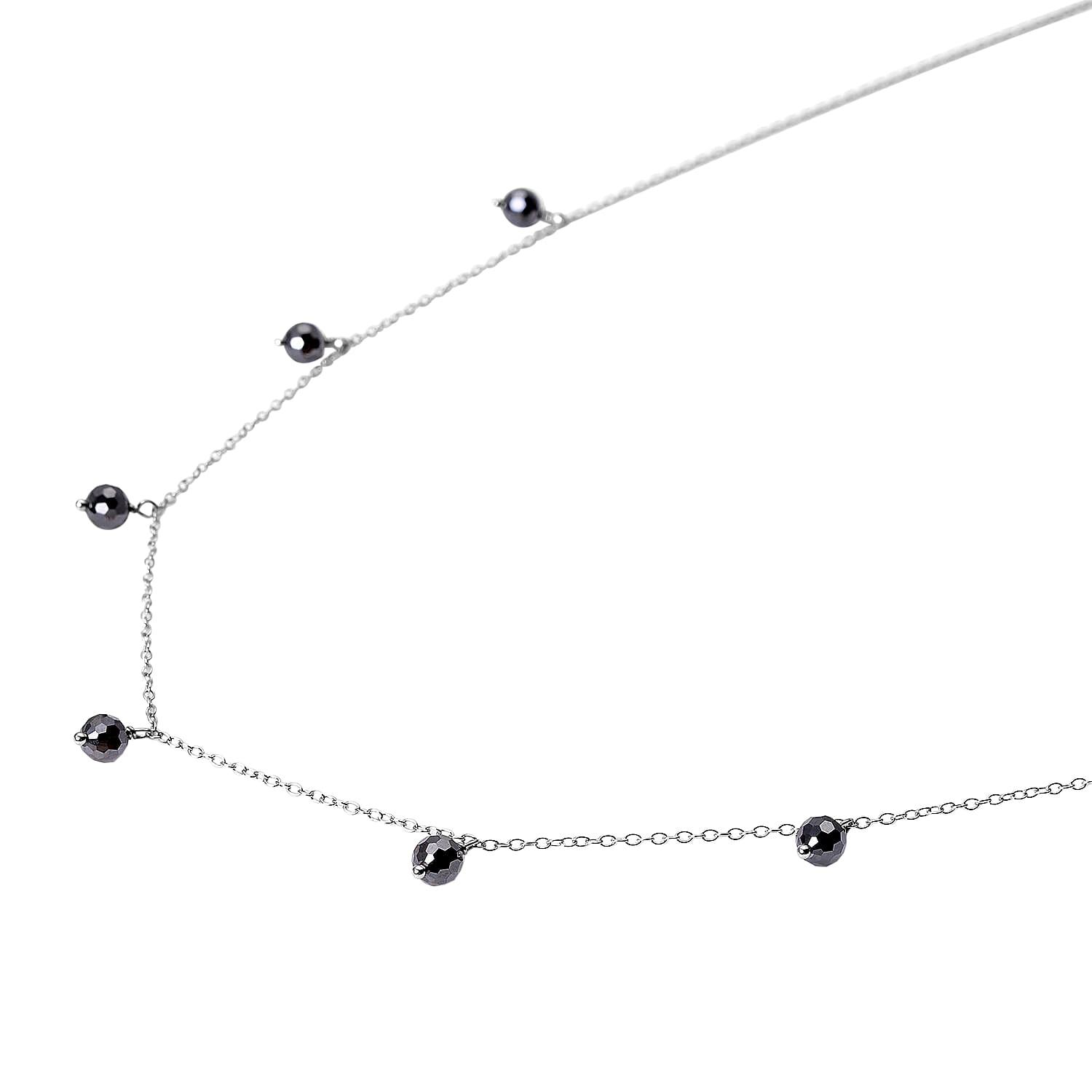 Black Moissanite Beaded Station Necklace in Rhodium Over Sterling Silver 20-22 Inches 7.65 ctw