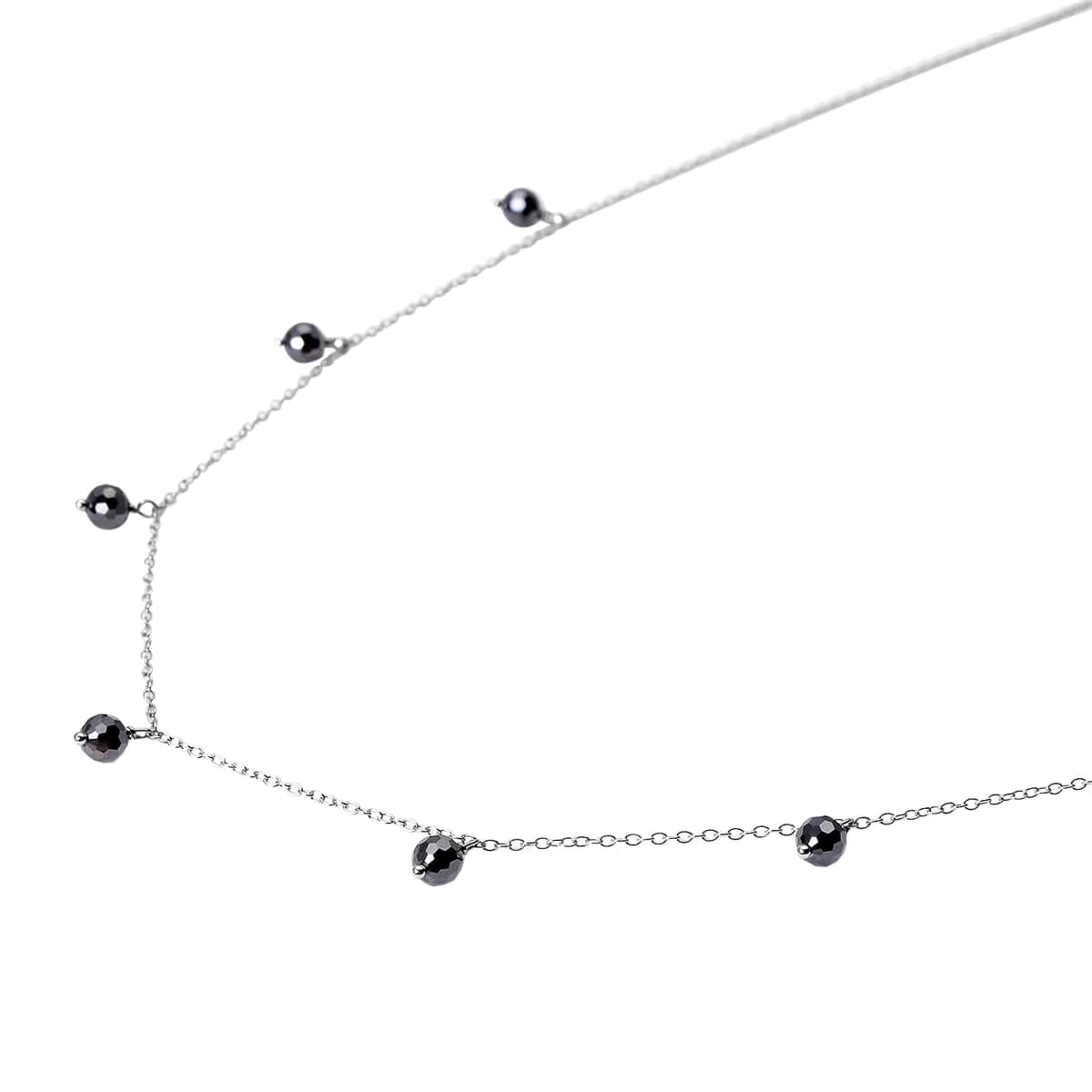 Black Moissanite Beaded Station Necklace in Rhodium Over Sterling Silver 20-22 Inches 7.65 ctw image number 2