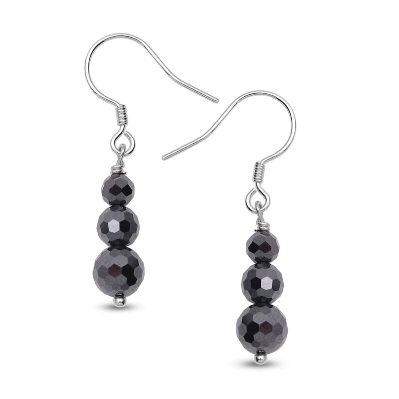 Black Moissanite Beaded Dangle Earrings in Rhodium Over Sterling Silver 3.35 ctw