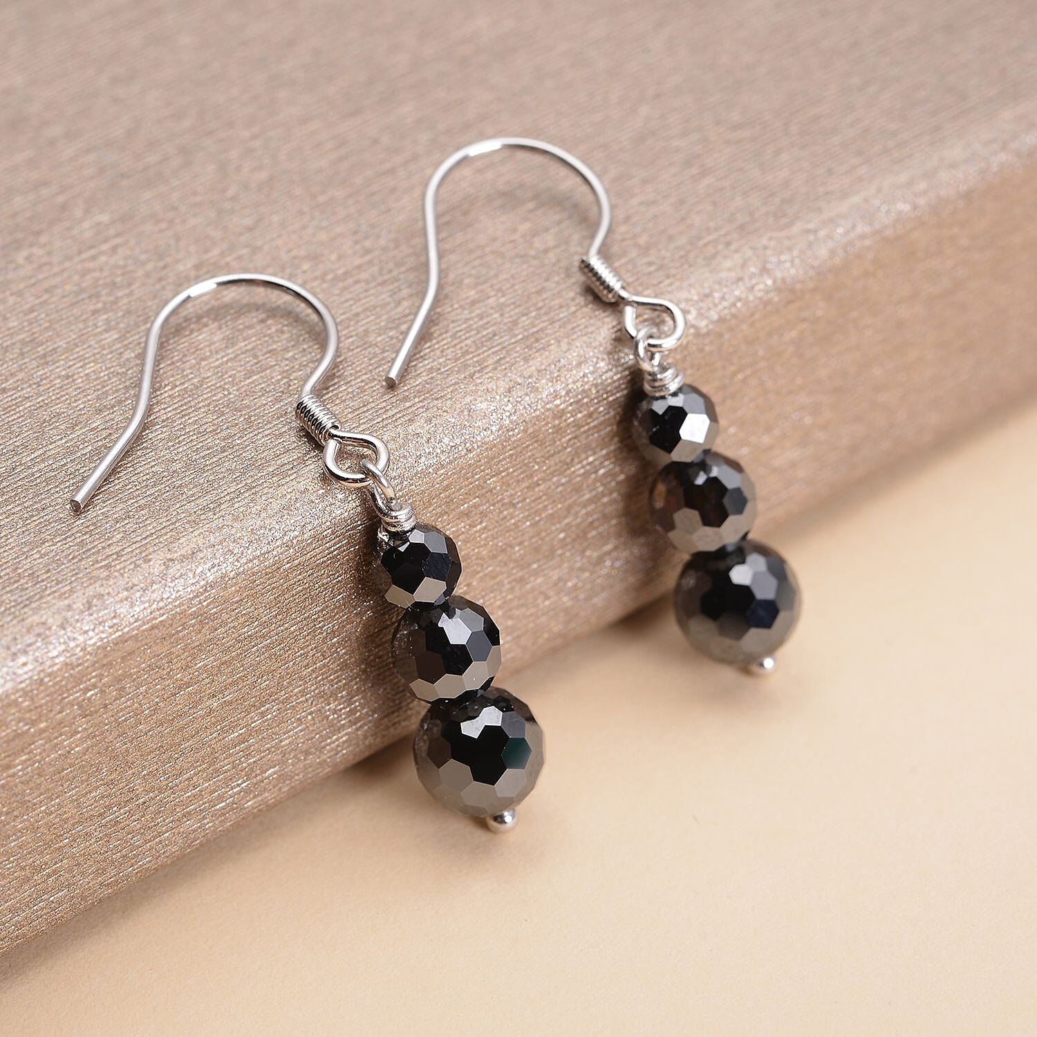 Black Moissanite Beaded Dangle Earrings in Rhodium Over Sterling Silver 3.35 ctw