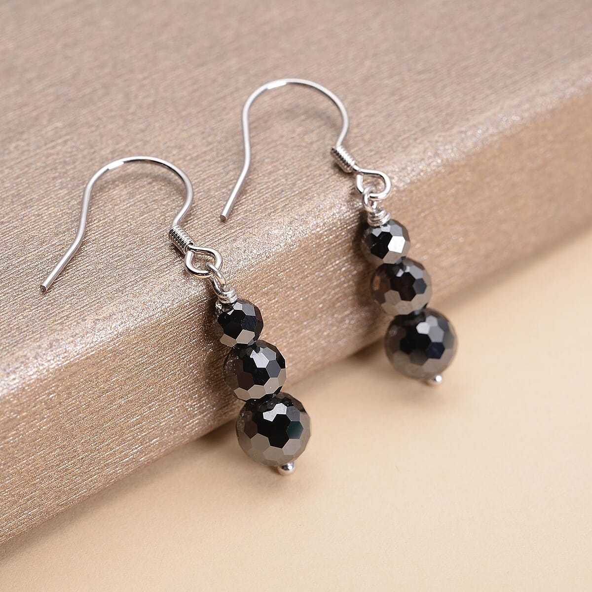 Black Moissanite Beaded Dangle Earrings in Rhodium Over Sterling Silver 3.35 ctw image number 1