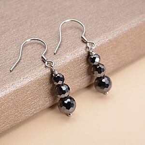 Black Moissanite Beaded Dangle Earrings in Rhodium Over Sterling Silver 3.35 ctw