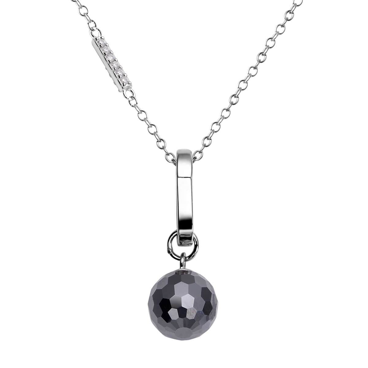 Black and White Moissanite Bead Drop Necklace 20-22 Inches in Rhodium Over Sterling Silver 8.60 ctw image number 0