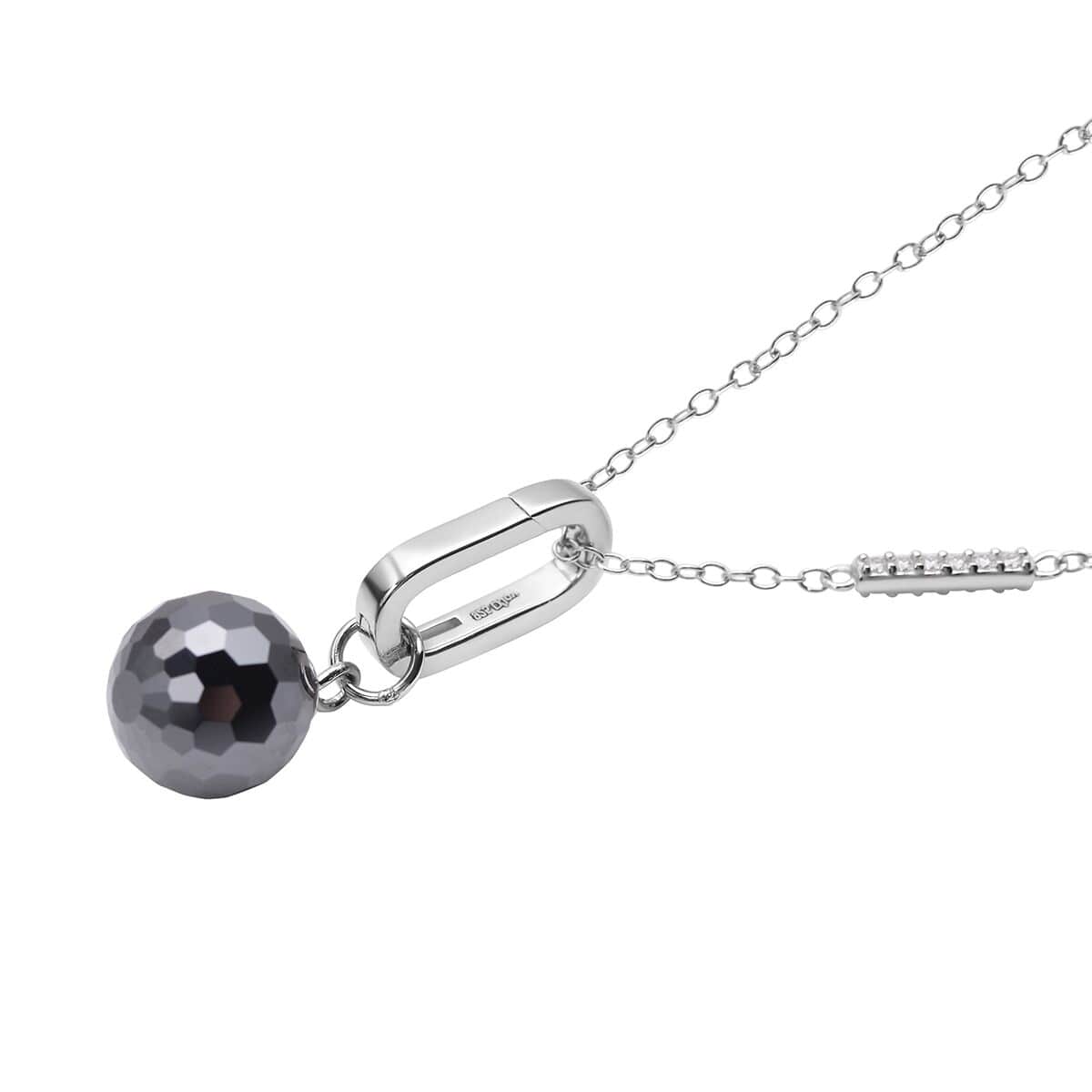Black and White Moissanite Bead Drop Necklace 20-22 Inches in Rhodium Over Sterling Silver 8.60 ctw image number 3