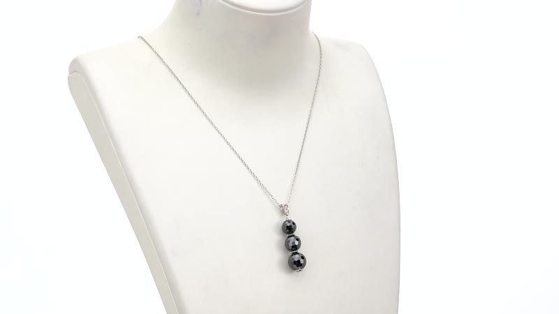 Black Moissanite Beaded Pendant Necklace 20-22 Inches in Rhodium Over Sterling Silver 18.70 ctw