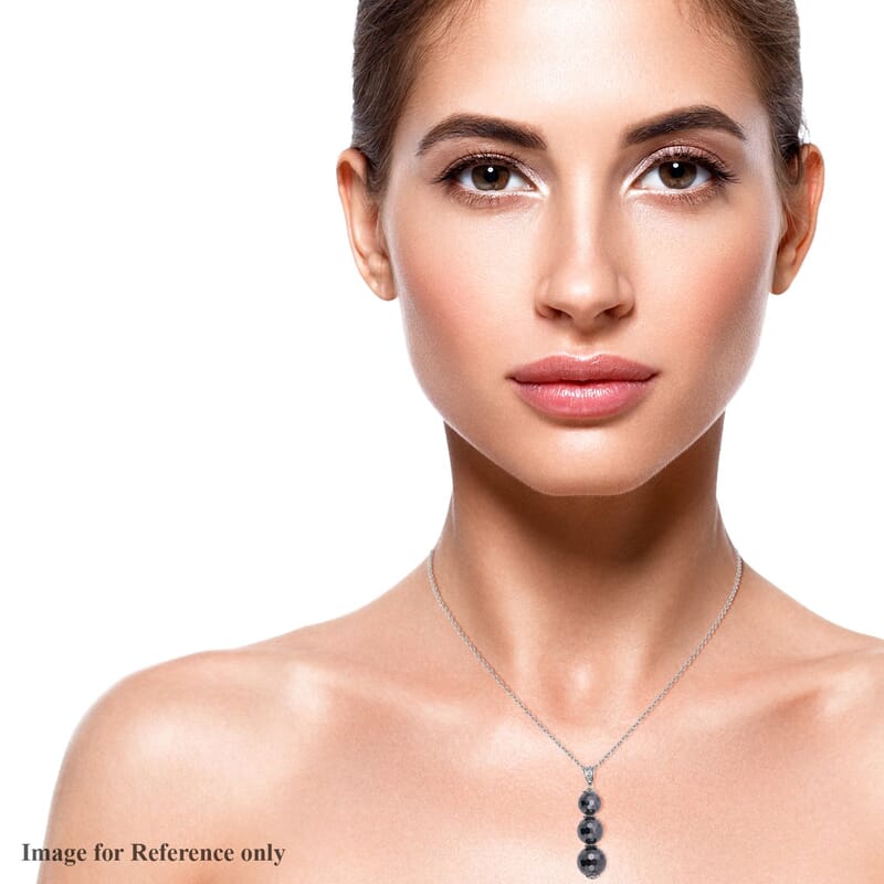 Black Moissanite Beaded Pendant Necklace 20-22 Inches in Rhodium Over Sterling Silver 18.70 ctw